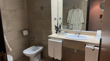 Junior suite | Badkamer | Een douche, handdoeken