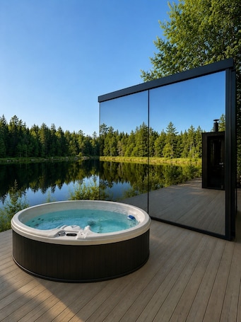 Terrace/patio. Blue Spruce Mirror House at FarAway Pond