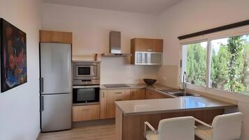 Fridge, microwave, oven, coffee/tea maker