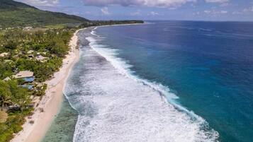 On the beach, white sand