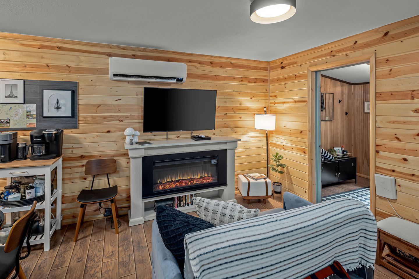 TV, fireplace