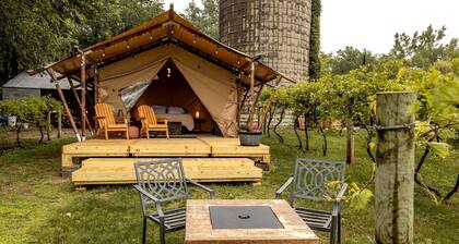 Rustic Vineyard Glamping Tent with Wine Tastings near Lakes and Trails in Currie, Minnesota