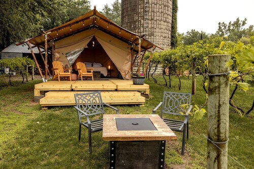 Rustic Vineyard Glamping Tent with Wine Tastings near Lakes and Trails in Currie, Minnesota