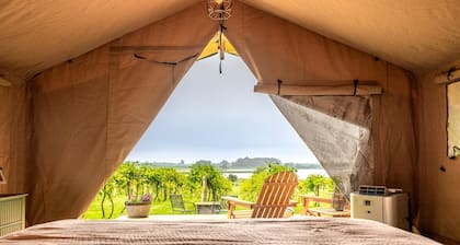 Rustic Vineyard Glamping Tent with Wine Tastings near Lakes and Trails in Currie, Minnesota