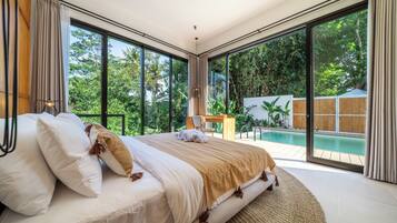 Luxury Villa, Pool View | Egyptian cotton sheets, premium bedding, in-room safe, blackout drapes