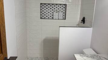 Shower, bidet, towels, soap