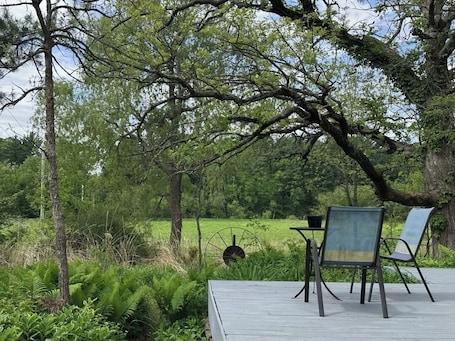 Terrace/patio. Secluded 1860 Stone House recently remodeled on the Upper Iowa River by Bluffton