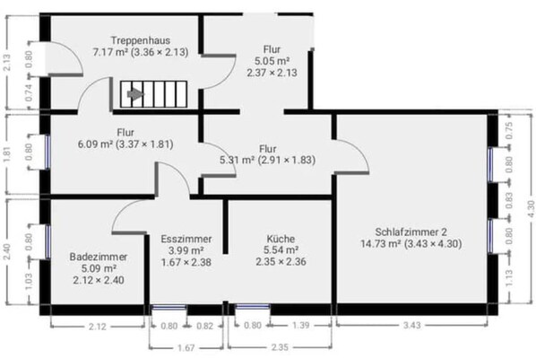 A floor plan of a hotel room with a bathroom, a bedroom, a kitchen, and a living area. - Feel-good apartment in the heart of Clausthal (Clausthal-Zellerfeld)
