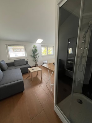 Chambre Quadruple Confort | Salle de bain | Douche, douche à « effet pluie », papier toilette