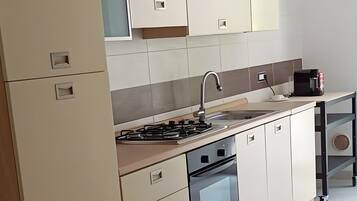 Fridge, oven, stovetop, coffee/tea maker