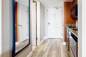 Fridge, microwave, stovetop