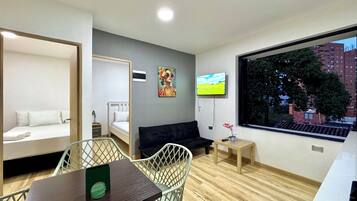 Comfort Apartment, 2 Bedrooms, Balcony, City View | Living area