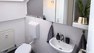 Dusche, Haartrockner, Handtücher, Shampoo