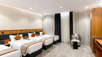 In-room safe, laptop workspace, blackout curtains, soundproofing