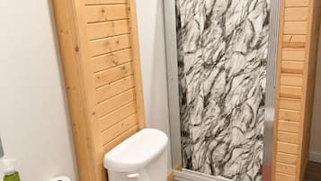 Shower, towels, toilet paper
