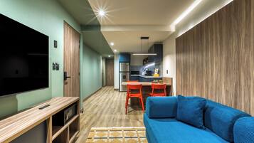 In-room safe, desk, laptop workspace, soundproofing