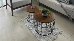 A living room with a sofa, armchair, coffee table, and a potted plant. - Ocean view 1 block from the malecon beach (Mazatlan)
