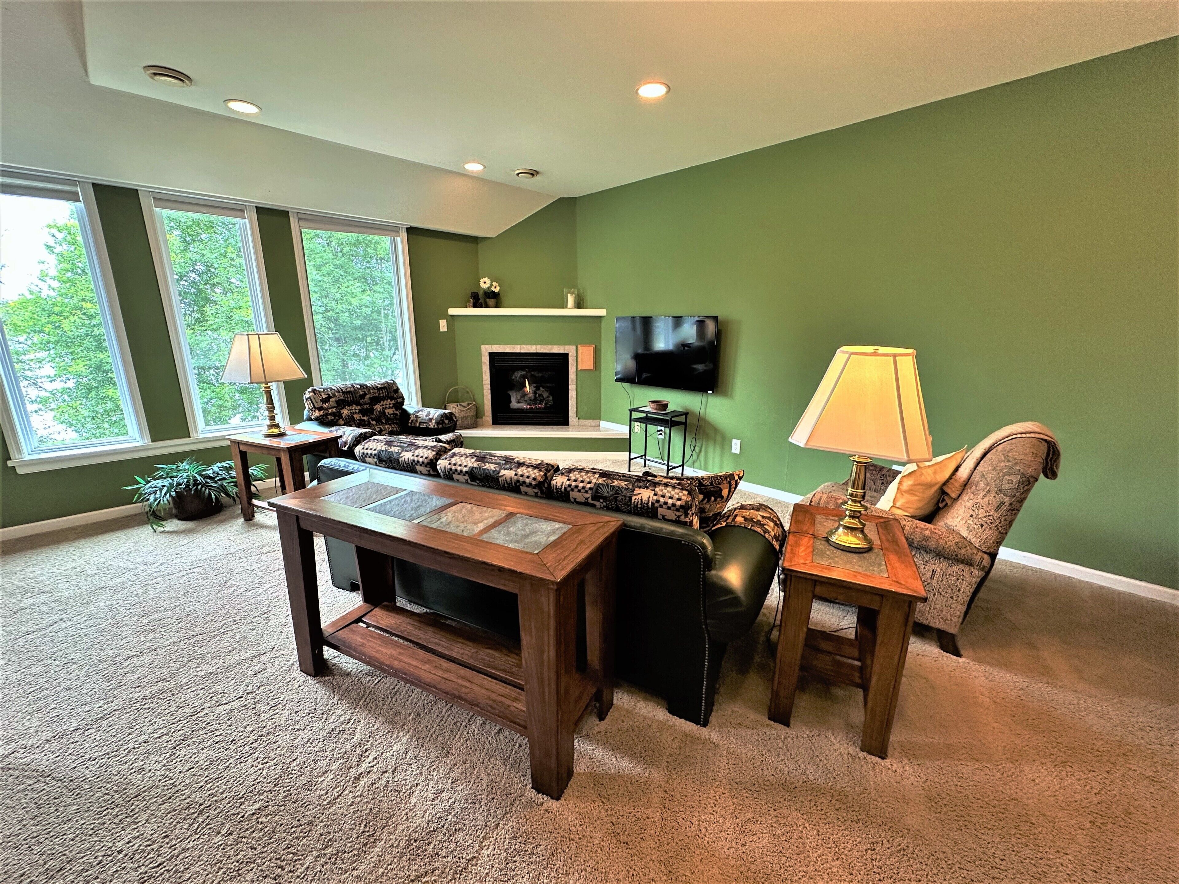 TV, fireplace