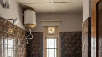 Hair dryer, bidet, towels, soap