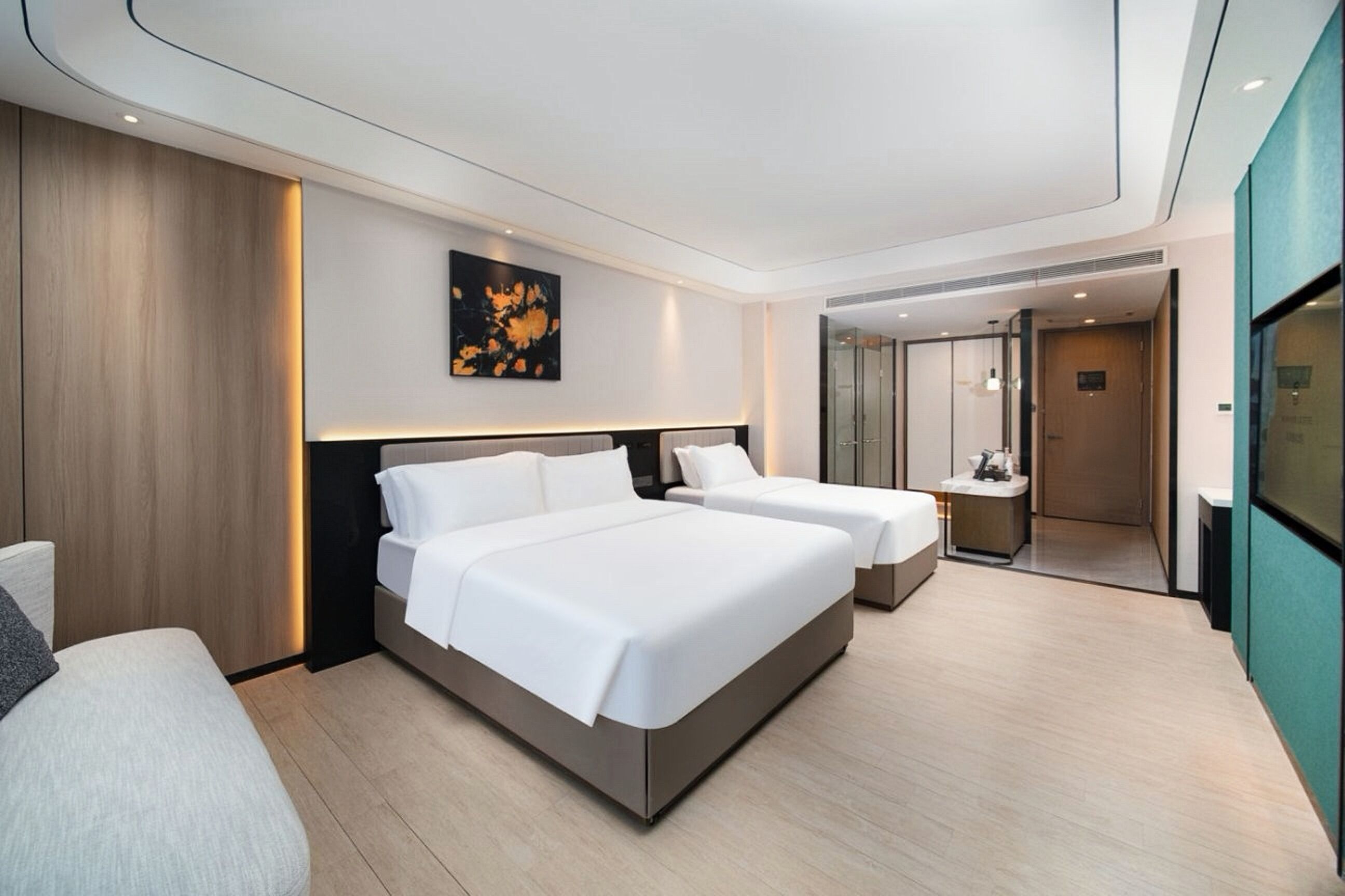Family Triple Room, City View | Desk, laptop workspace, blackout drapes, soundproofing
