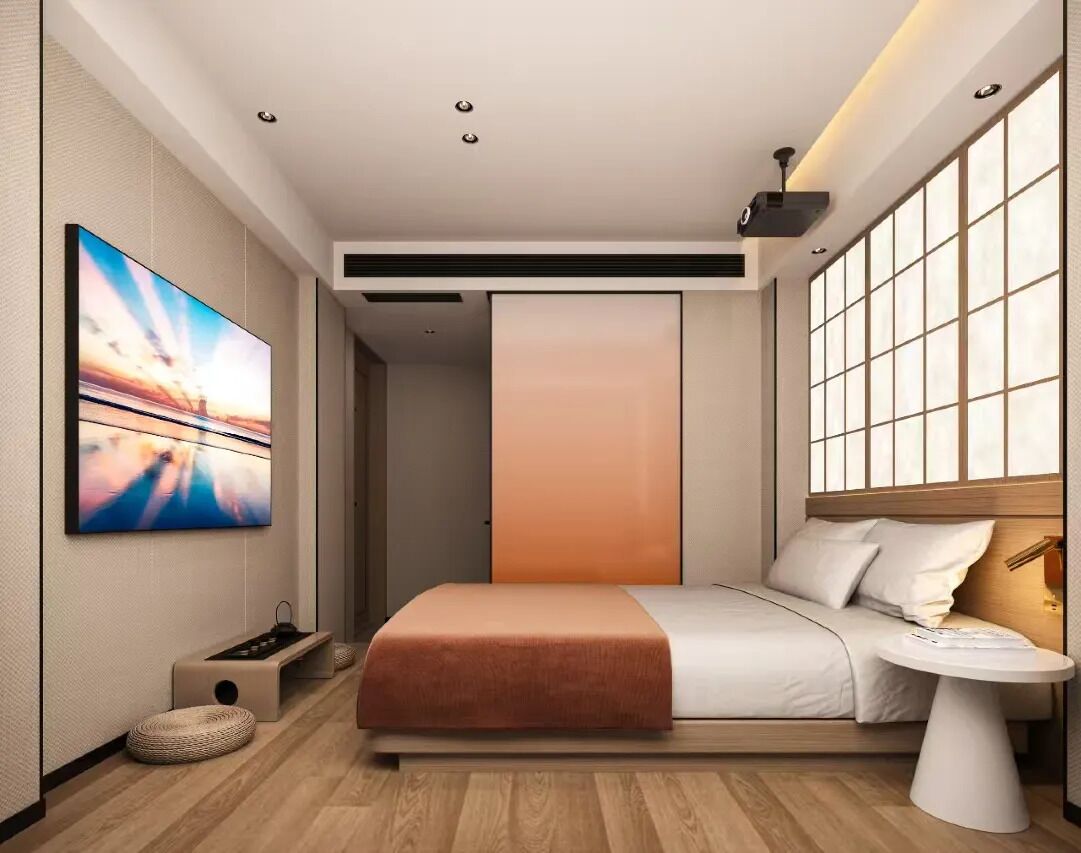 Premium bedding, memory-foam beds, desk, laptop workspace