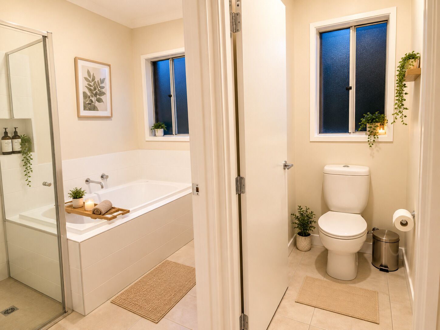 Hair dryer, towels, toilet paper