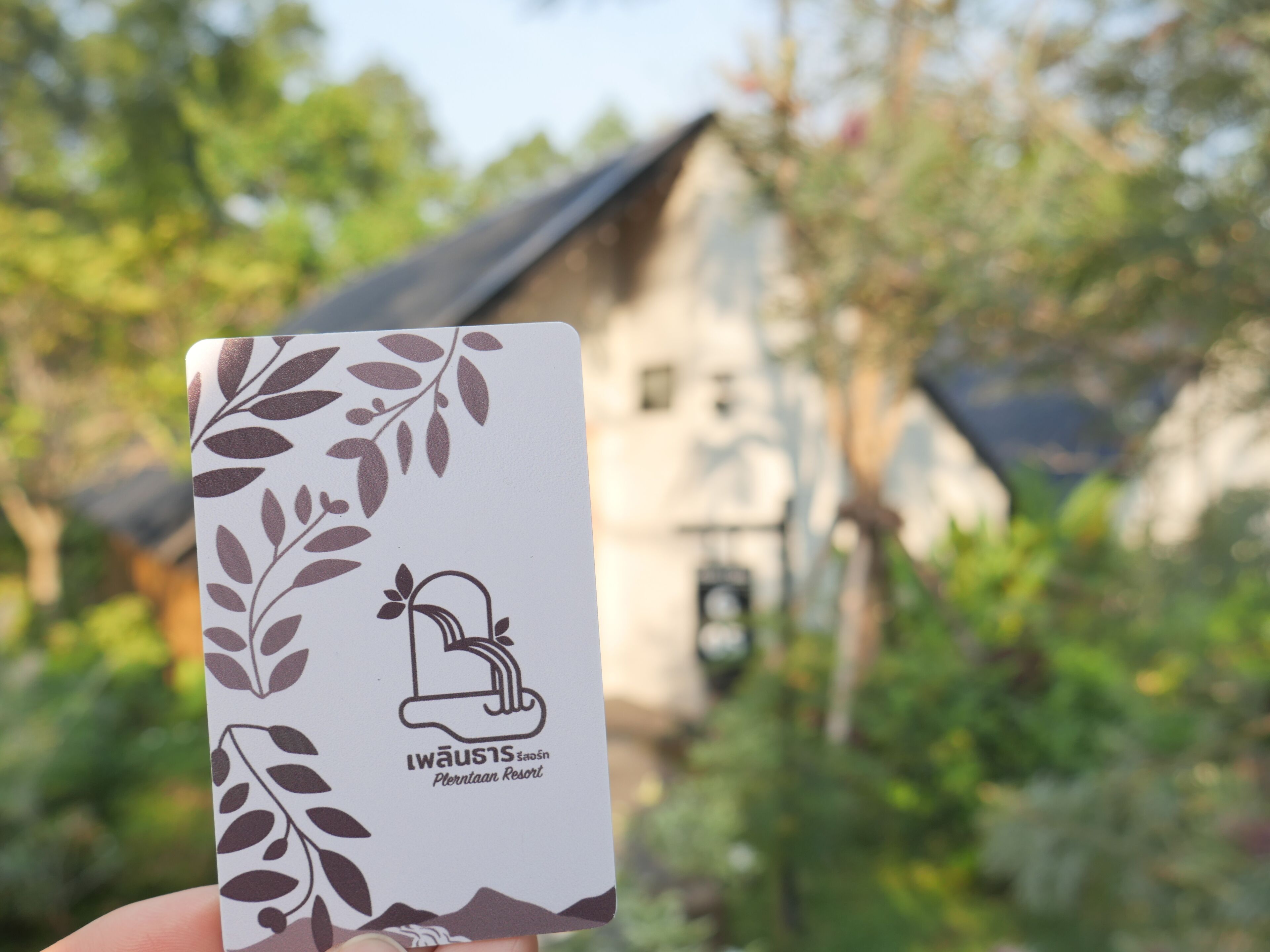 Tarjeta con un logotipo y texto para Plentiaan Resort.