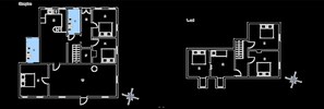 A floor plan with a kitchen, dining area, and multiple bedrooms. - 4 Star Holiday Home in Ullerslev (Ullerslev)