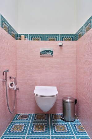 Douche, sèche-cheveux, serviettes fournies, savon