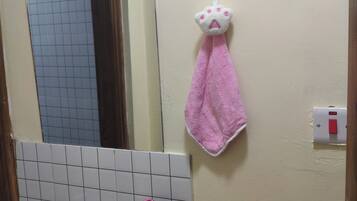 Hair dryer, towels, toilet paper