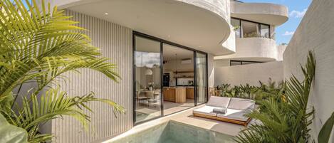 Outdoor pool, sun loungers