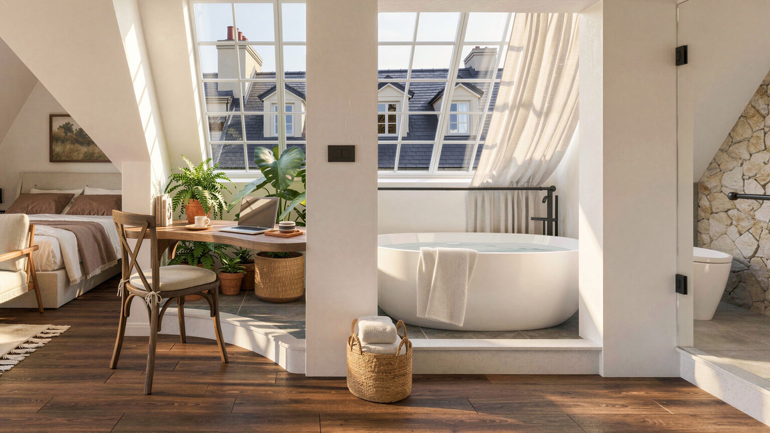 Studio Signature, 1 très grand lit, vue ville | Salle de bain