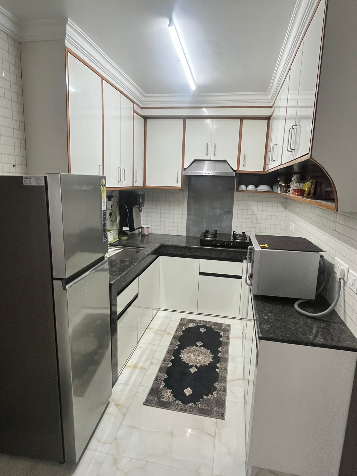 Fridge, microwave, oven