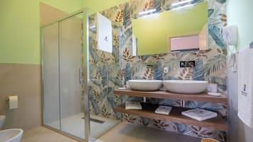 Luxury Double Room | Bathroom | Shower, hair dryer, slippers, towels