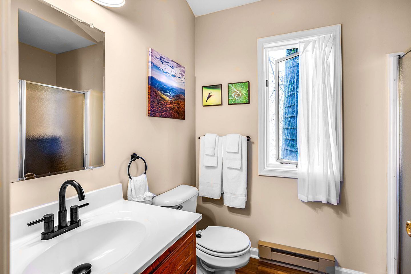 Hair dryer, towels, toilet paper