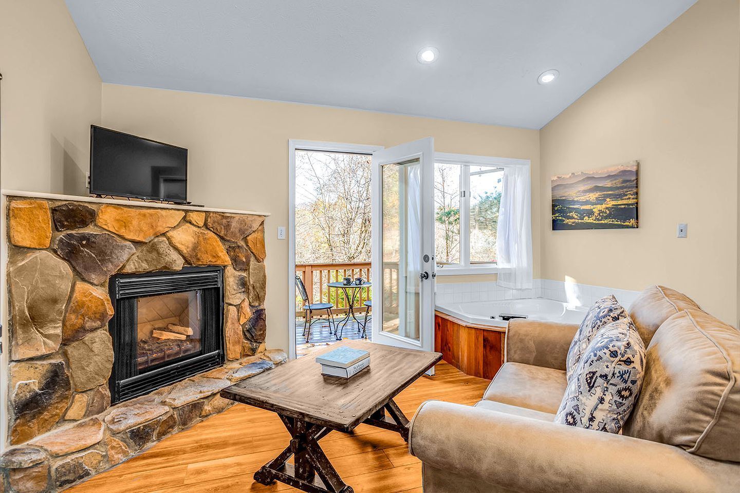 TV, fireplace, DVD player