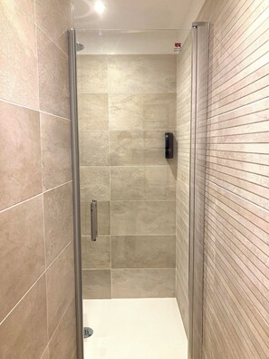 Shower, eco-friendly toiletries, hair dryer, towels