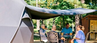 Starlit Geodesic Dome Haven Overlooking a Mountain River in New York’s Catskills