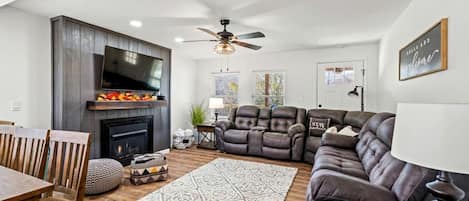 TV, fireplace, video games, table football