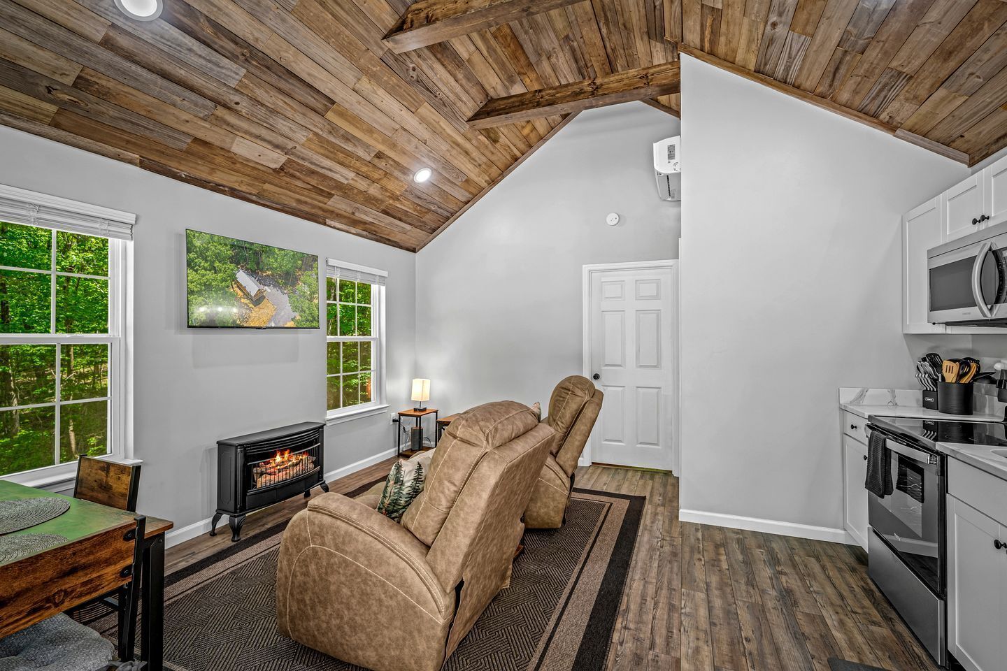 TV, fireplace