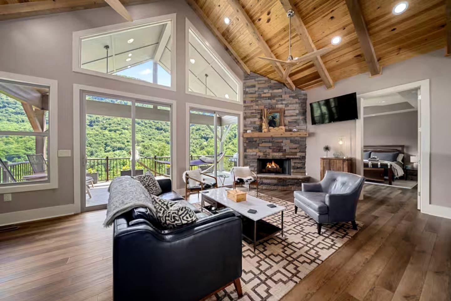 TV, fireplace