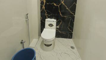 Shower, towels, toilet paper