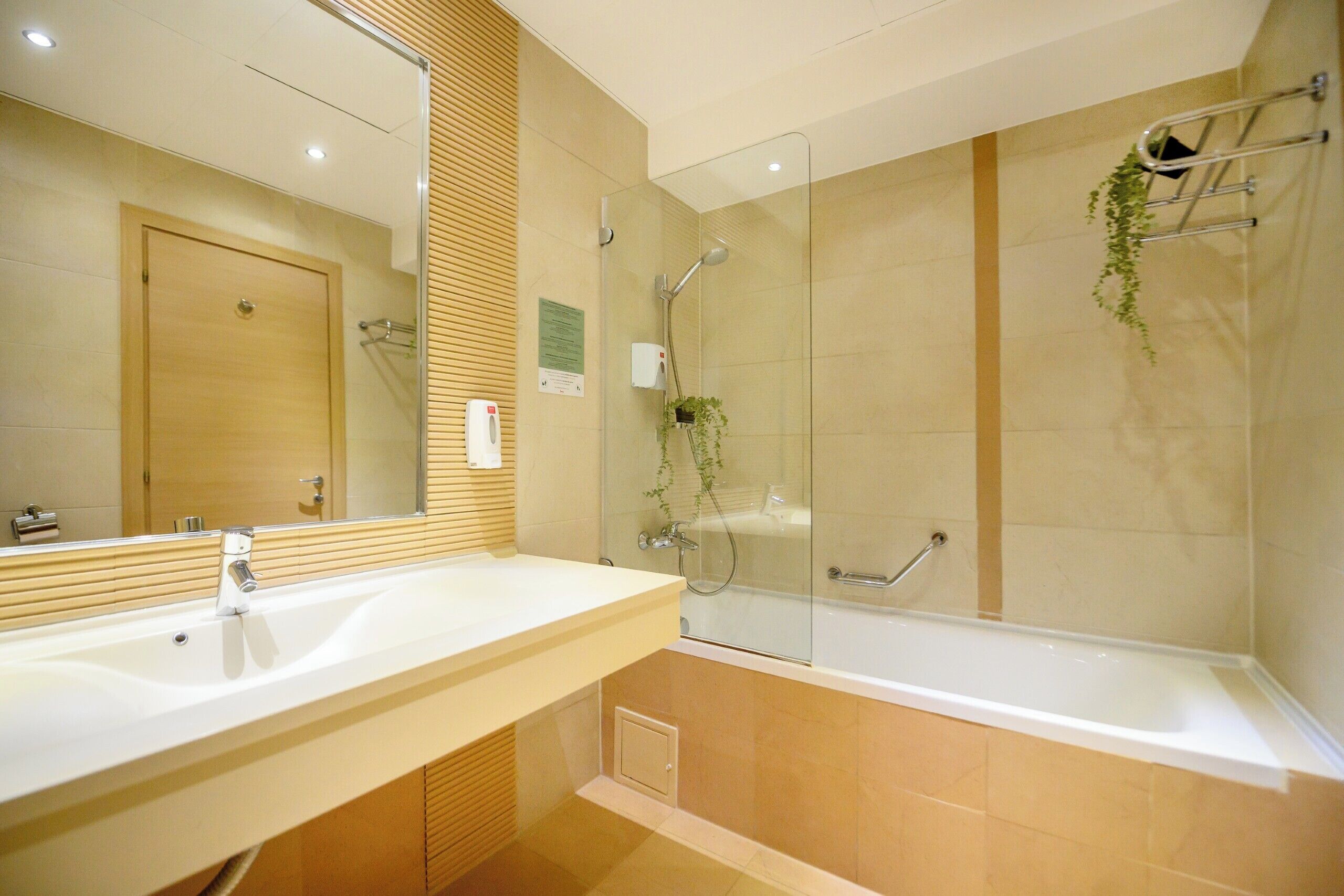 Separate tub and shower, free toiletries, hair dryer, towels