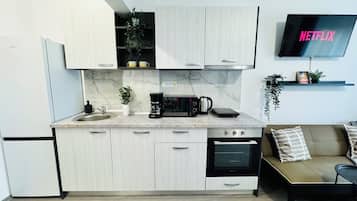 Comfort Studio, 1 Double Bed, Non Smoking | Private kitchen | Full-size fridge, microwave, oven, stovetop