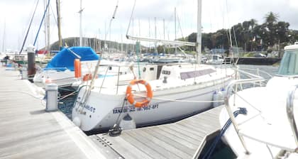 Sailboat TANTOMAR, moored at Horta Marina, FAIAL ISLAND, AZORES