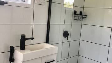 Shower, bidet, towels, soap