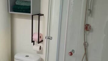 Shower, soap, toilet paper