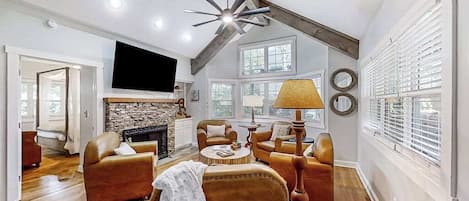 TV, fireplace