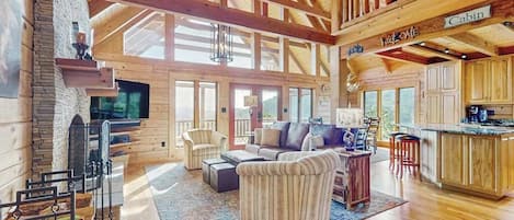 TV, fireplace, offices