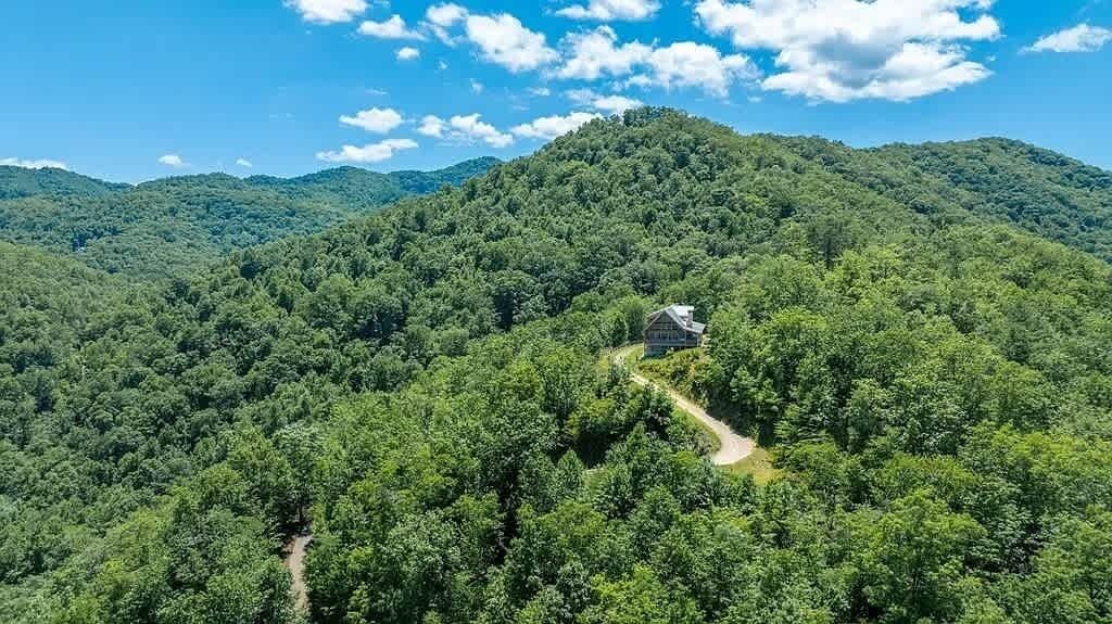Une maison située sur une colline, entourée d’une forêt dense.